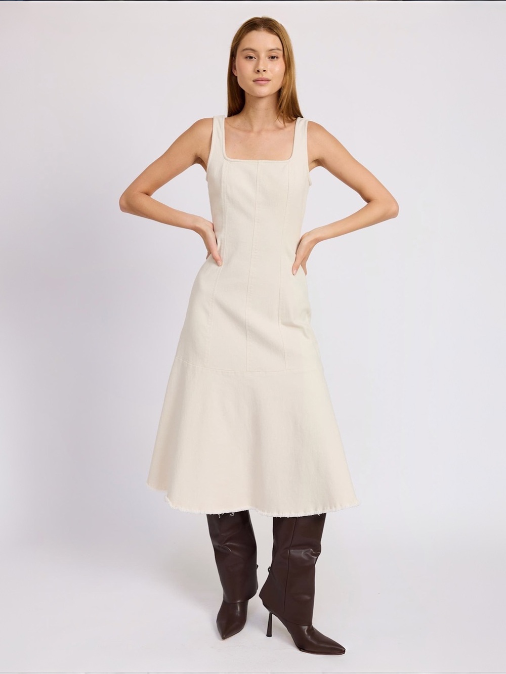 En Saison Gwendolyn Cream Denim Midi Dress Sz S NWT